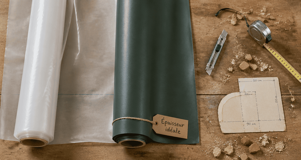 Rouleau bache polyéthylène et PVC côte à côte sur table