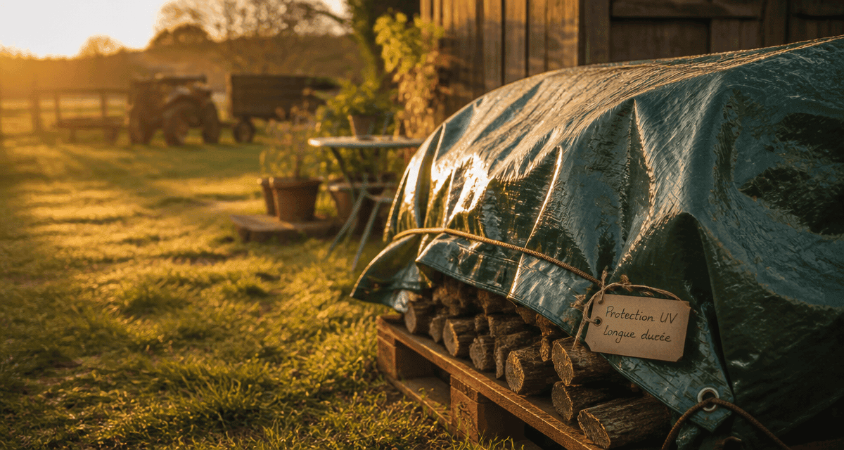 bache anti uv epaisse sur bois au jardin