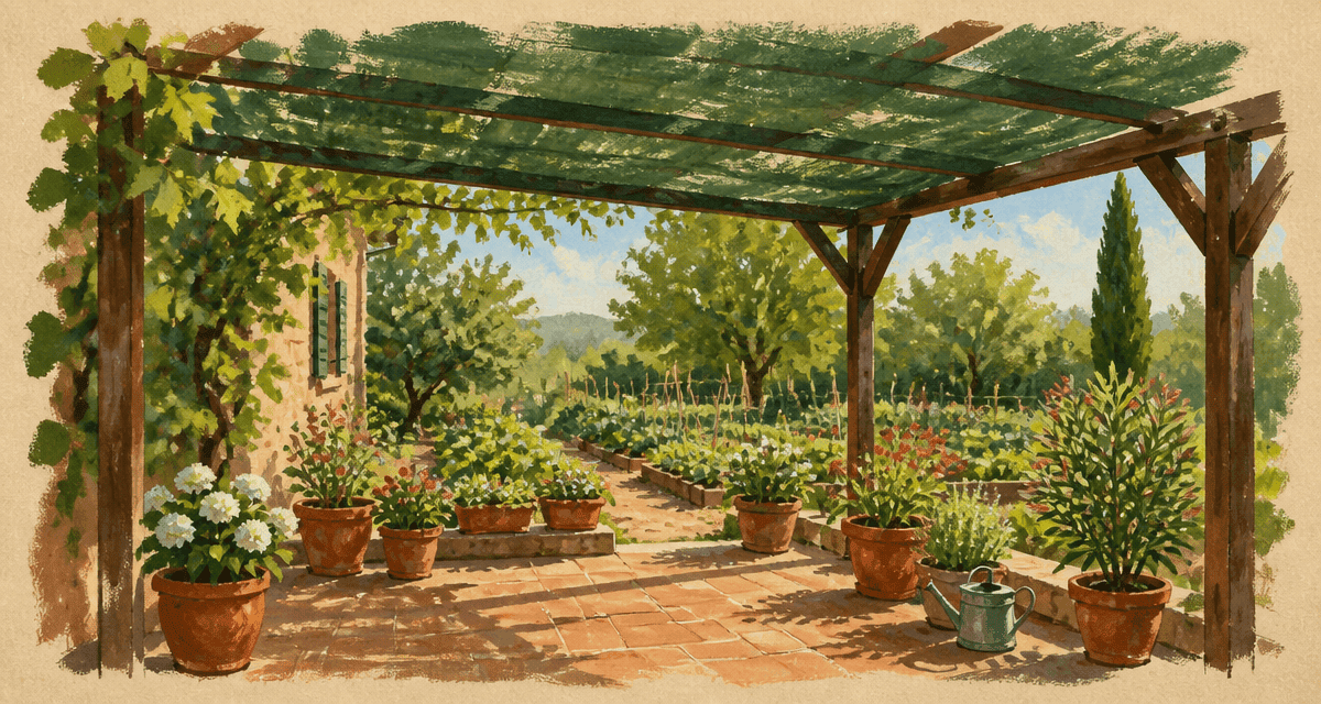 bâche micro perforée pour jardin verte sur pergola