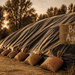 bâche noir agricole couvrant un silo avec sacs de lest