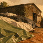 Baches agricoles couvrant fourrage et engins ferme