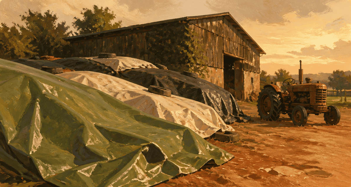 Baches agricoles couvrant fourrage et engins ferme