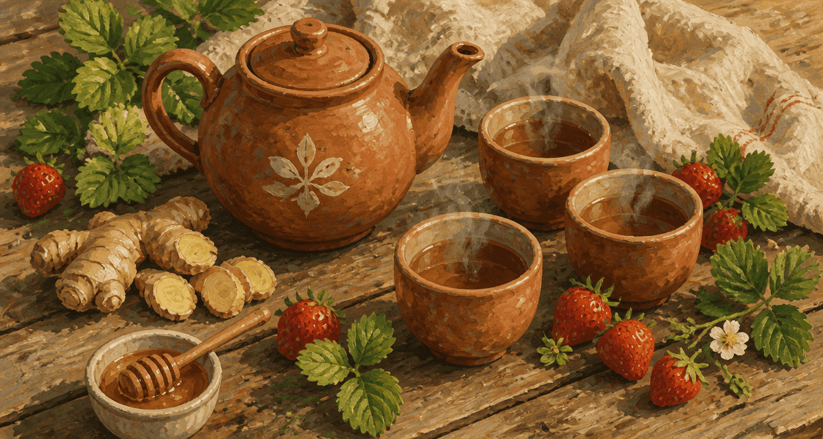 Bienfait fraise thé tisane sur table rustique