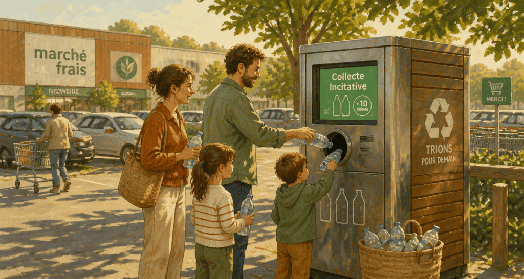 bouteille plastique recyclage famille borne supermarché