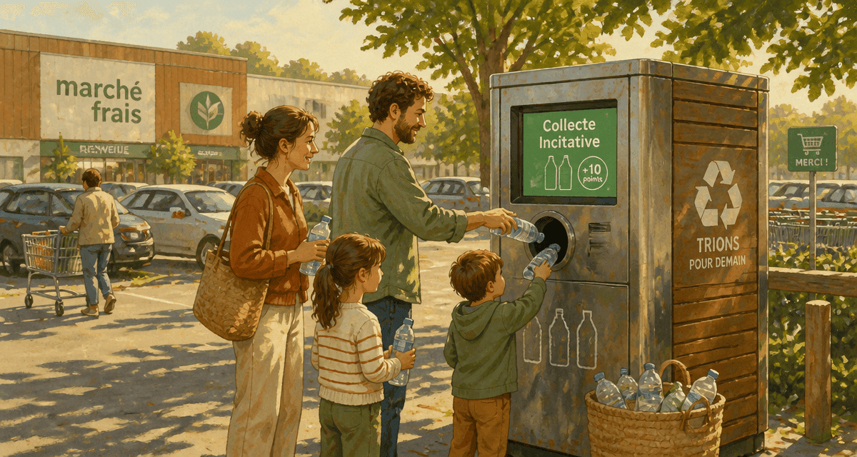 bouteille plastique recyclage famille borne supermarché