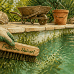 enlever algues piscine naturellement, brossage bassin extérieur