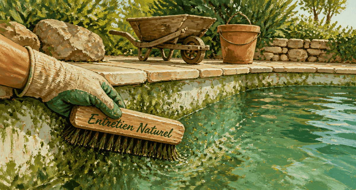 enlever algues piscine naturellement, brossage bassin extérieur