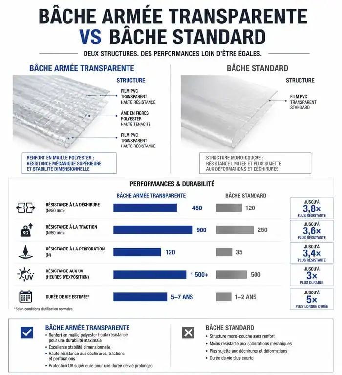 Comparatif technique entre bâche armée transparente et bâche standard pour le jardinage et le bricolage