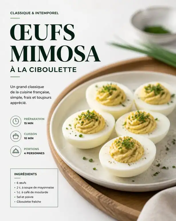 Assiette d'œufs mimosa à la ciboulette pour illustrer la recette de l'œuf dur parfait