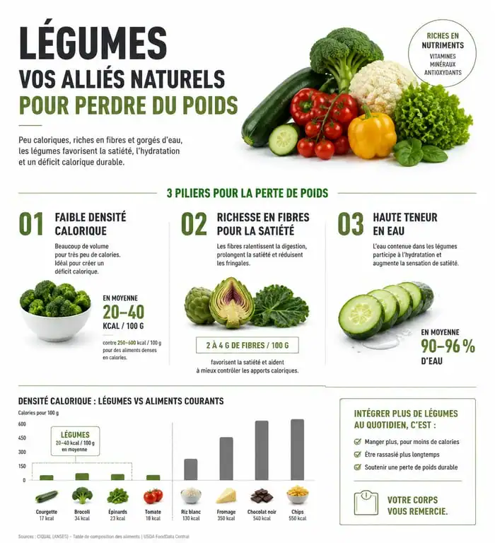 Infographie sur les bienfaits des légumes pour maigrir vite et perdre du poids sainement