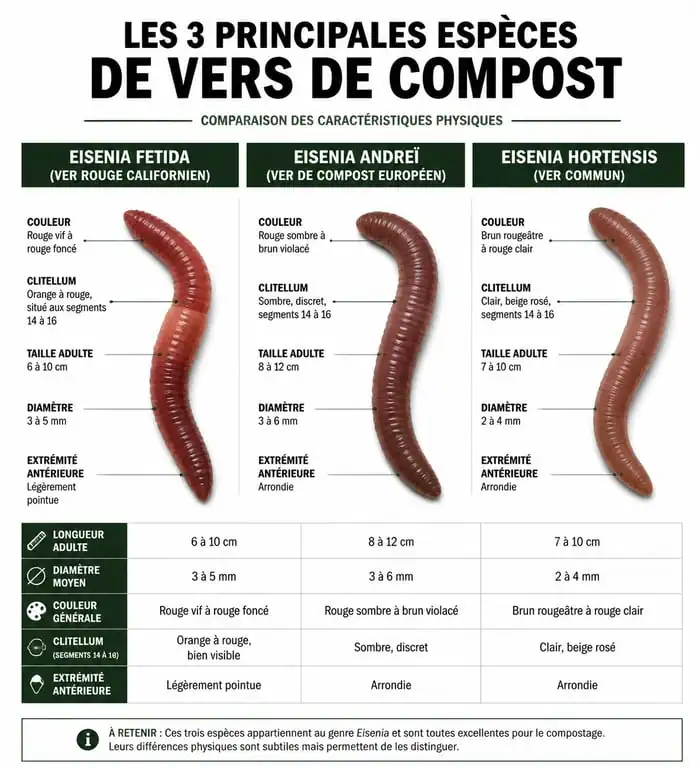 Infographie comparative des espèces de vers de terre pour le compostage