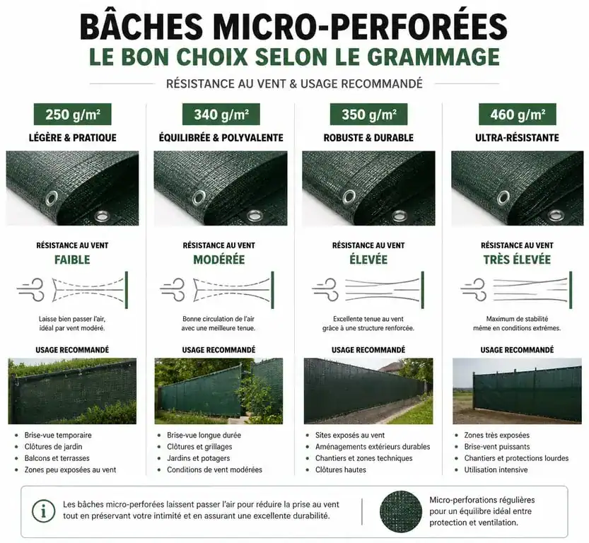 Comparatif des grammages de bâche micro perforée pour jardin et leurs usages