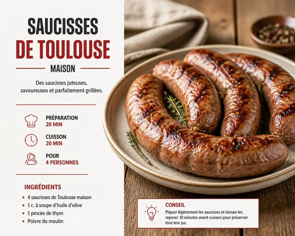 Saucisses de Toulouse maison prêtes à être dégustées