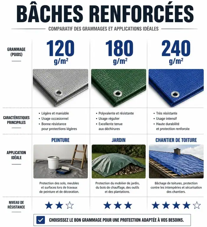 Comparatif des grammages de bâche renforcée pour choisir la protection adaptée