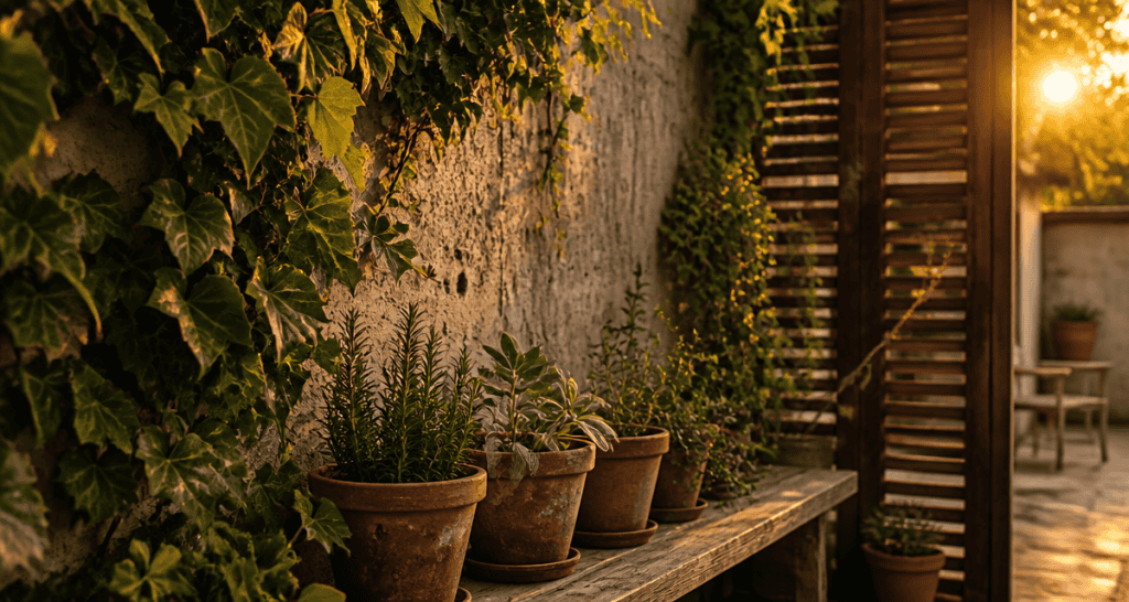 idee pour cacher un mur exterieur avec plantes et claustra