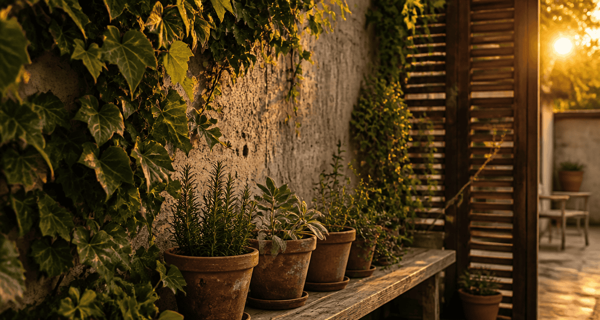 idee pour cacher un mur exterieur avec plantes et claustra
