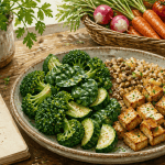 liste des legumes et feculents sur une assiette