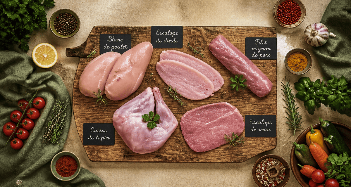 liste viande blanche regime sur planche