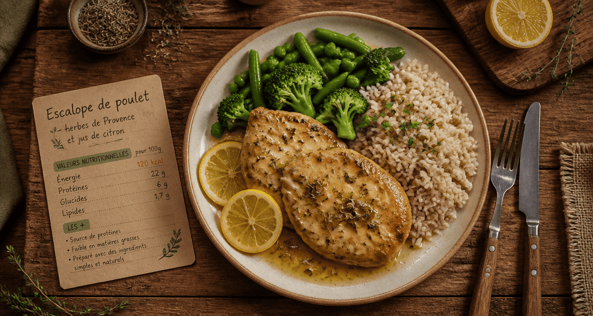 proteines escalope de poulet dorée légumes riz