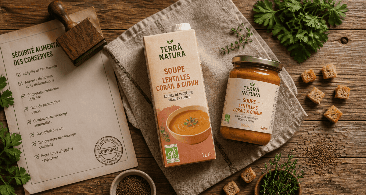 soupe perimee depuis 1 an brique et bocal sur table