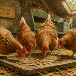 Poules rousses mangeant vers de farine pour poules