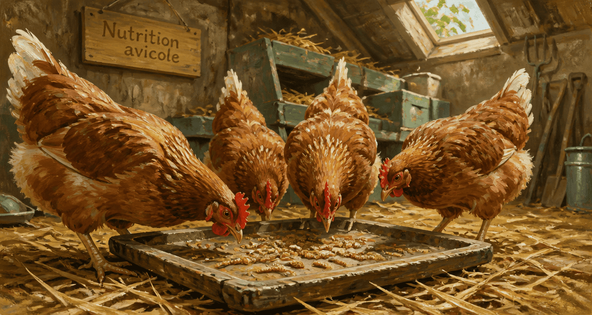 Poules rousses mangeant vers de farine pour poules