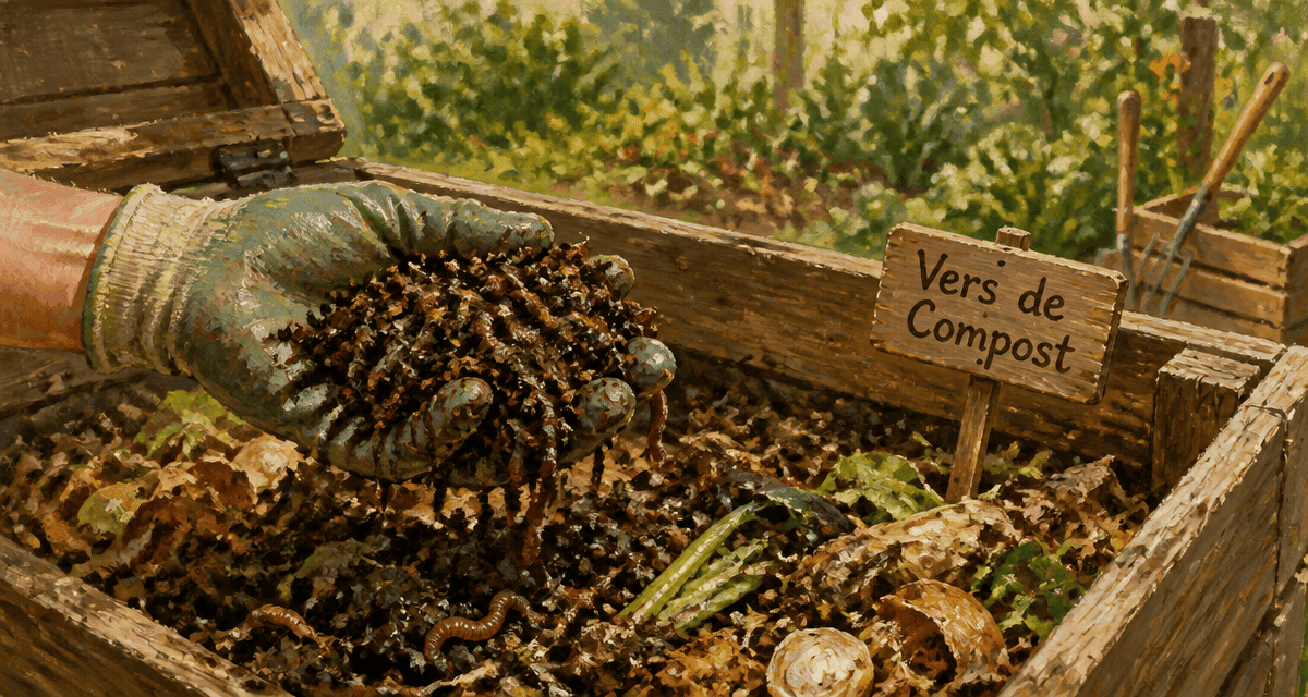Vers de terre compost dans un bac à compost