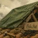 bache pour toiture sur charpente bois chantier
