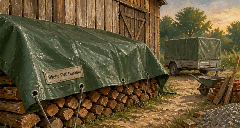 bache pvc épaisse sur bois extérieur