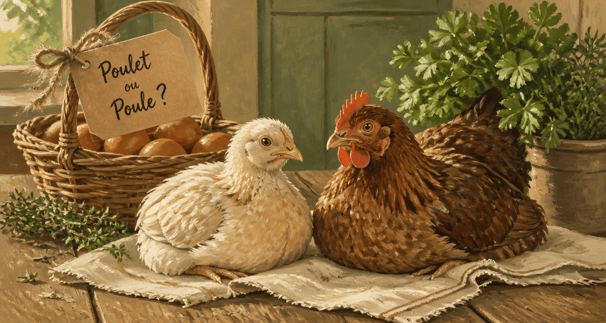 difference poulet poule sur table en bois