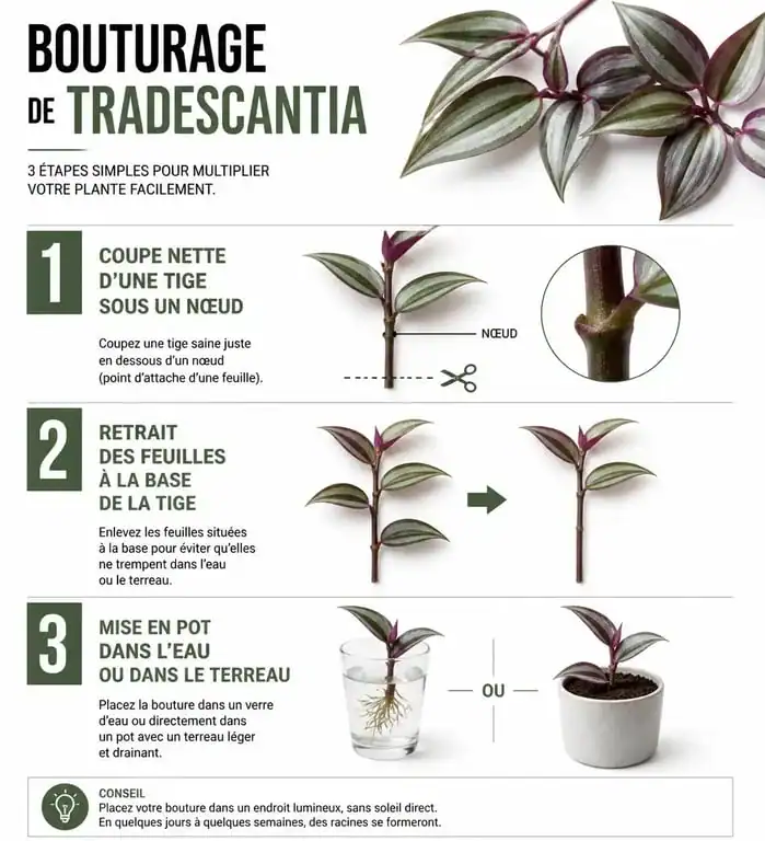 Étapes de bouturage de la plante misère Tradescantia