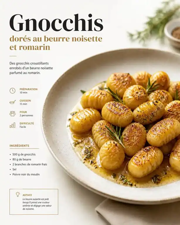 Gnocchis au beurre noisette et romarin, une délicieuse alternative à la recette traditionnelle à la sauge.