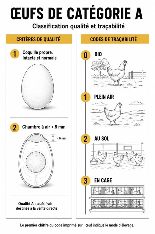 Infographie explicative sur la classification et le marquage des œufs de catégorie A
