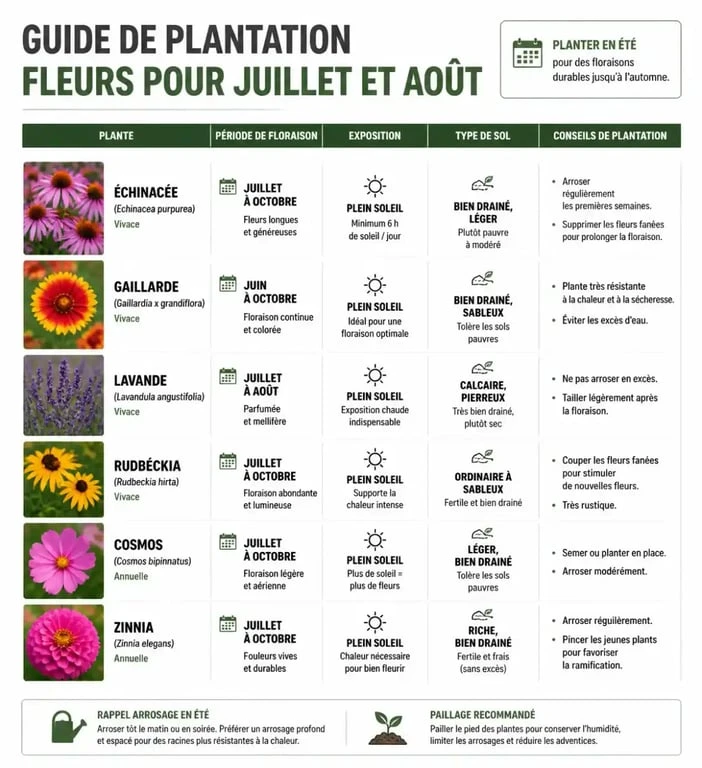 Calendrier et conseils pour planter des fleurs en juillet et août au jardin