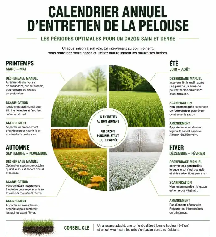 Calendrier annuel pour traiter la pelouse contre les mauvaises herbes