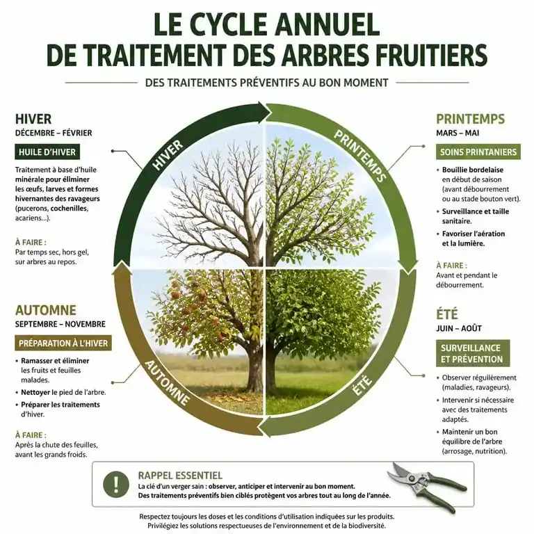 Calendrier annuel des traitements préventifs pour arbres fruitiers
