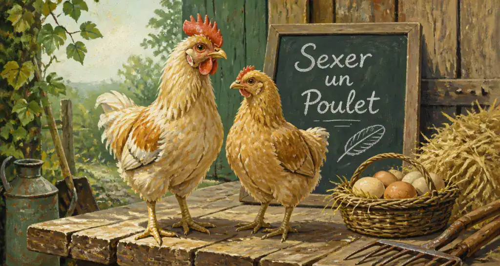 Poulet male ou femelle côte à côte sur une table rustique