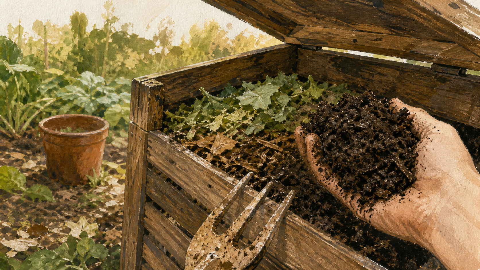 Que peut on mettre dans un composteur : compost domestique sombre et humide, restes verts et matières brunes