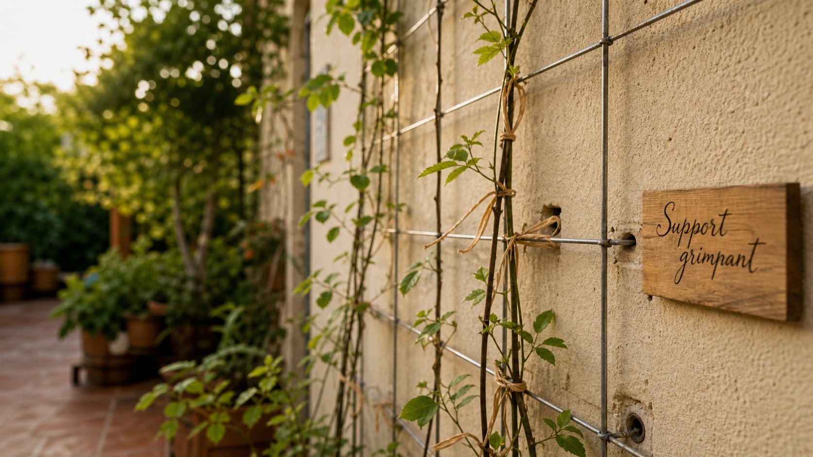 Support plante grimpante : treillis mural et tuteure pour clématite