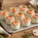 Verrine apéro à congeler, mini-verrines filmées sur plateau