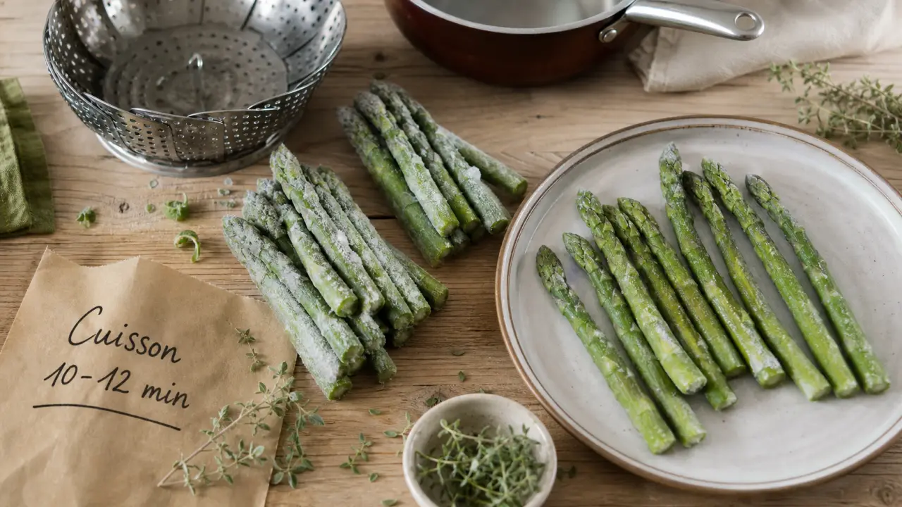 Asperges congelees vertes en cuisson vapeur, 10-12 min