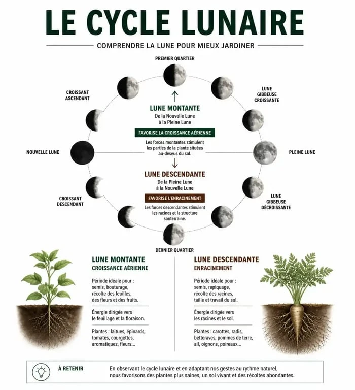 Infographie expliquant quand semer les tomates avec la lune
