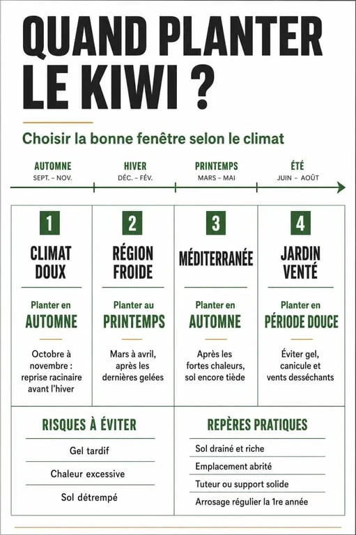 Infographie quand planter kiwi selon le climat et les risques de gel