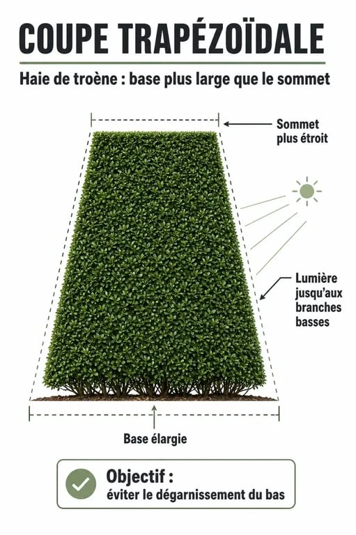 Schéma de taille trapézoïdale pour une haie de troène