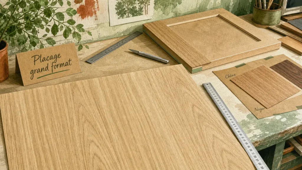 Feuille de placage bois grand format : essences et épaisseurs comparées
