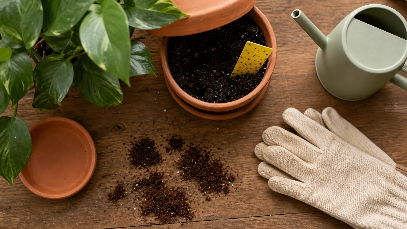 Marque de café dans une plante contre les moucherons