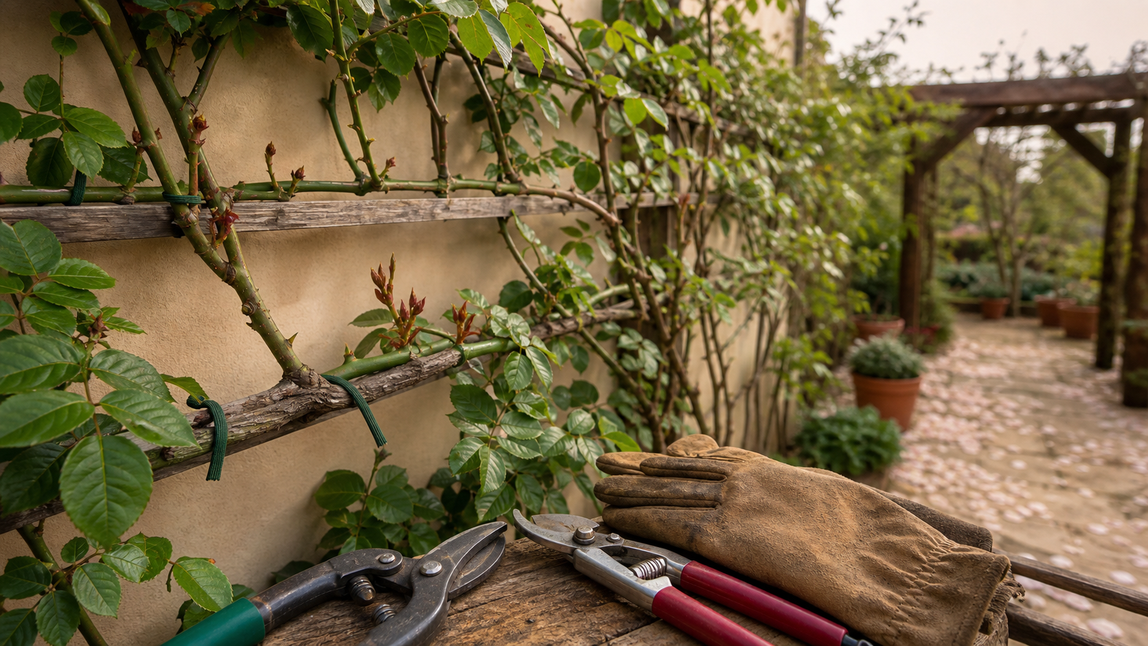 Quand et comment tailler les rosiers grimpants : taille et palissage sur treillage