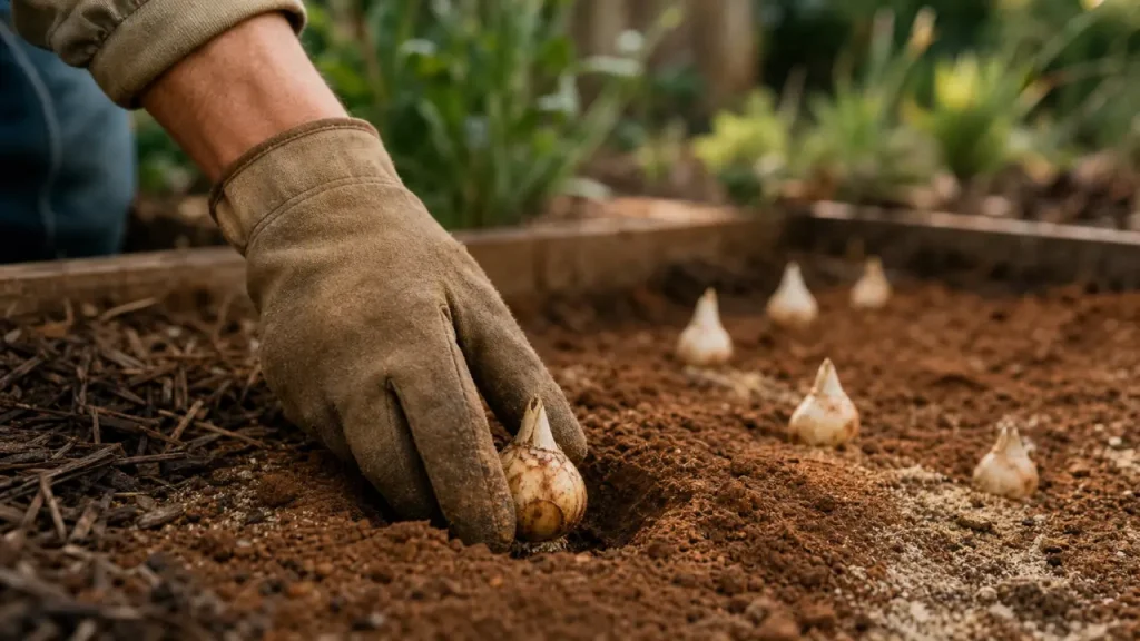 Quand planter des lys en pleine terre : bulbe de lys en terre, profondeur