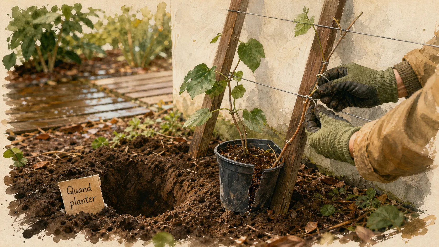Quand planter kiwi : plant d’actinidia en automne, terre et treillis