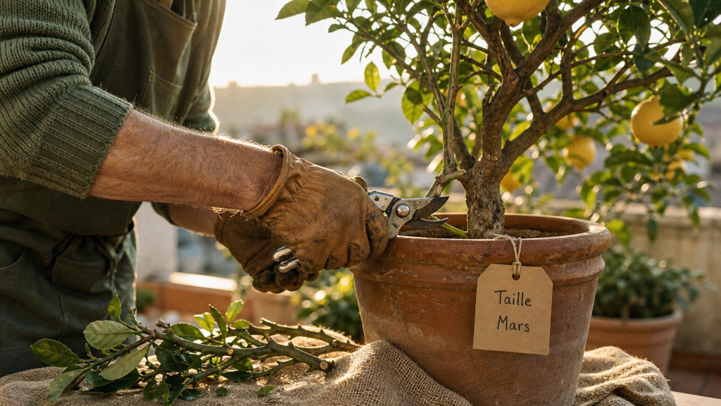 Quand tailler un citronnier après les gelées : taille en pot, sécateur et gants